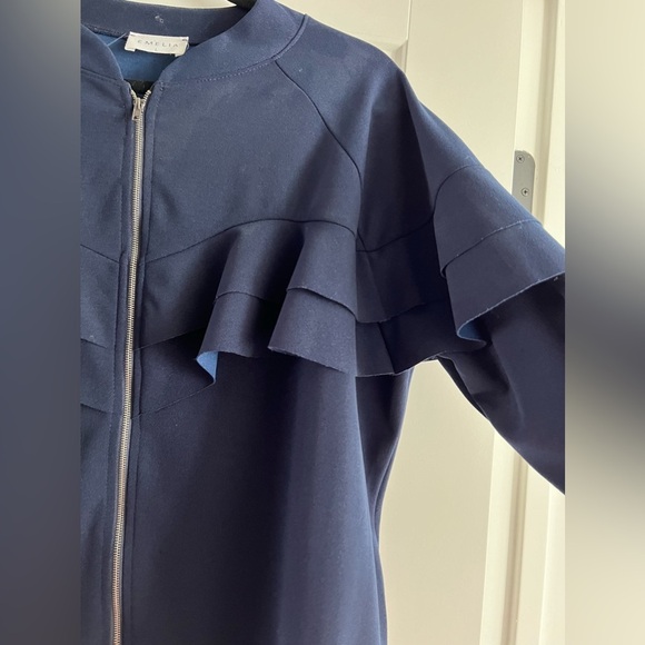 EMELIA Ruffle Bomber Jacket in Navy Women’s Size Large - Picture 7 of 10